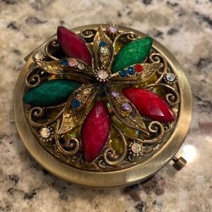 Antique Gold Rhinestone Compact Purse Handbag Mirror Fashion​​​​​​​​​​​​​​​